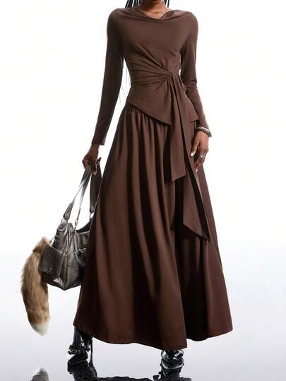 LYSMO 长袖T恤+A字裙两件套