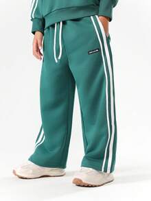 SUMWON Boys Hoodie Sweatshirt Co-Ord Set Without Drawstring Hood And Side Stripe Details Casual Comfort Wear Vacation - Dark Green - View 4