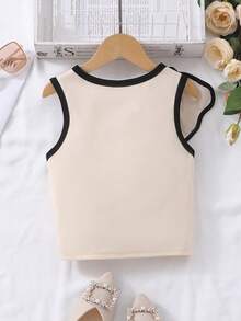 Sparklyn Tween Girl 不对称珍珠荷叶边无袖背心，夏季 - 杏色 - 查看 2