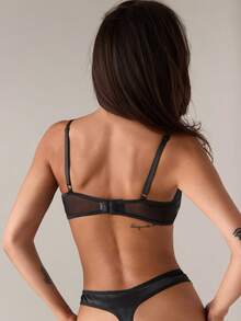 SHEIN BAE Floral Lace Cut Out Underwire Bra Lingerie - Black - View 2