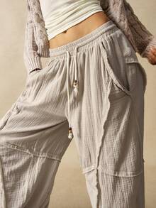 Bohemela Boho Countryside Vacation Style Solid Color Woven Loose Women Pants