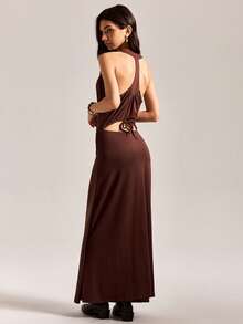Easelle Vintage Brown Knitted Dress With Neck Tie For Women  Fall Clothes For Women Long And Slim Fit  Elegant Dresses For Party - Coffee Brown - View 7