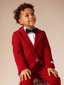 SUMWON Boys Formal Suit Set Holiday Wedding Single Button Blazer With Matching Pants Vacation - Burgundy - View 5