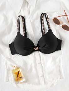 Swim Vcay 女式夏季新款钢圈聚拢可调节肩带泳衣上衣 - 黑色 - 查看 2