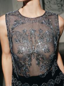 Anewsta Áo không tay đính hạt sang trọng cao cấp thời trang dành cho nữ - Màu xanh nhạt - Xem 1