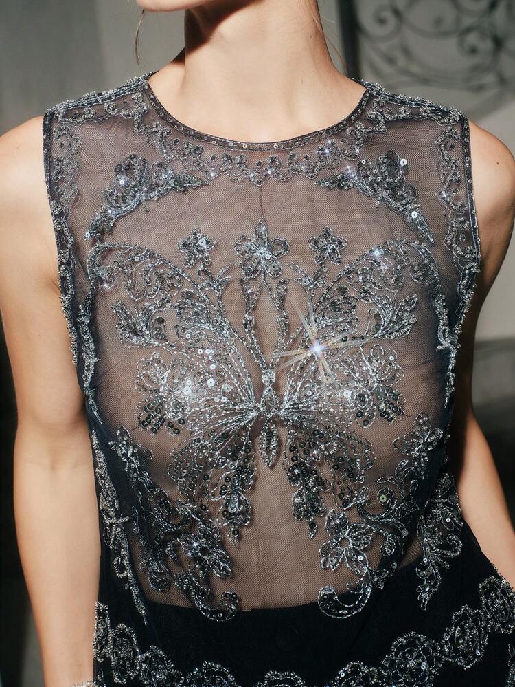Women's Fashionable High-End Luxury Casual Beaded Sleeveless Top