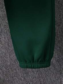 SHEIN 2 件/套超值买 1 送 1 青少年男孩厚羊毛宽松连帽衫和运动裤套装，适合万圣节、圣诞节、休闲装、学校、通勤、运动、秋冬 - 墨綠色 - 查看 8