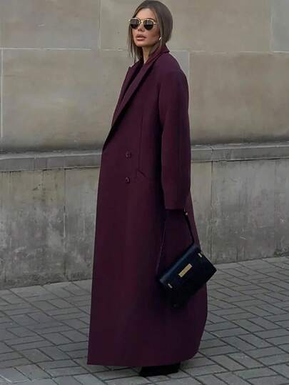 Siren Gaze Women's Casual Everyday Commute Simple Solid Color Peak Collar Double-Breasted Long Trench Coat, Autumn Winter Clothes For Women Christmas Red New Year