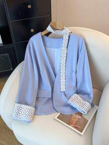 GlowEve CURVE Plus Size Women's New Design V-Neck French Style Jacket - Blue - View 1