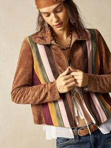 Bohemela BOHO Vintage Nomadic Style Butterfly Embroidery Patchwork Casual Woven Women Jacket - Brown - View 6