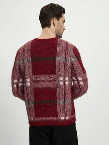 Marvello Homme Men Red Plaid Christmas Sweater,Autumn 1920s Family Matching Stylish Jacquard Plaid Contrast Color Pullover Long Sleeve Cashmere Knit Wear Jumper - Multicolor - View 6