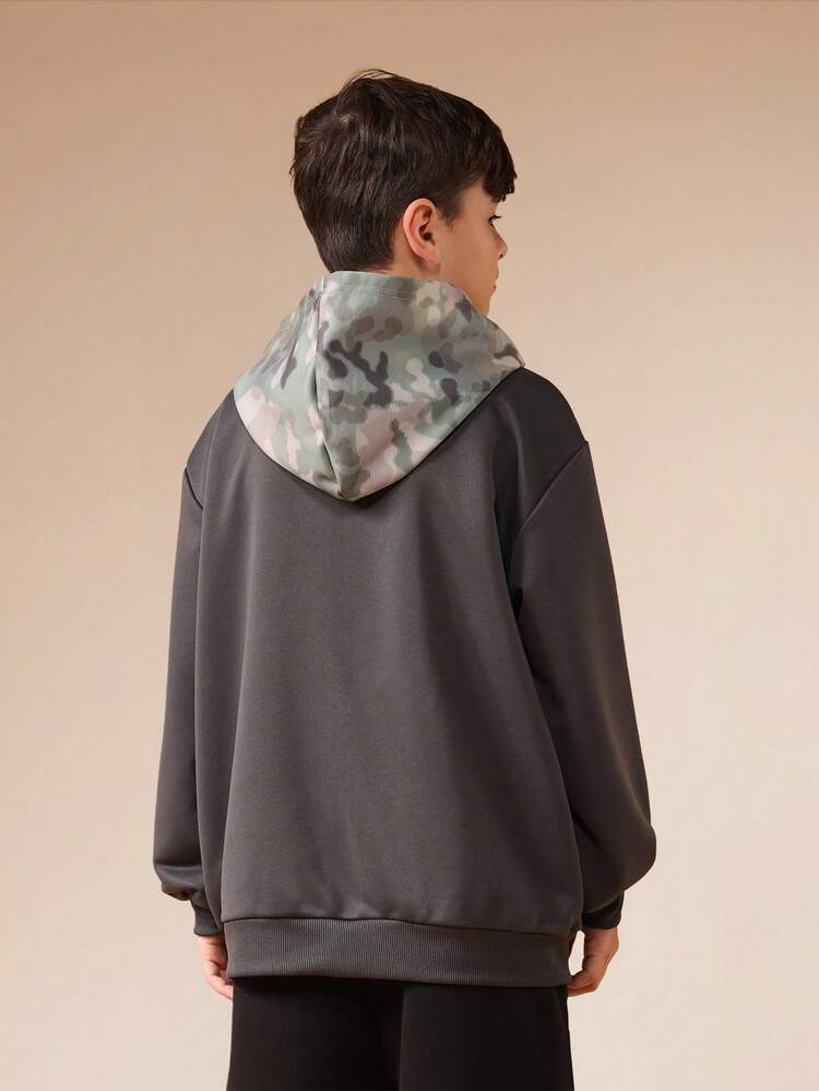Full-Zip Hoodie With Contrast Camo Hood