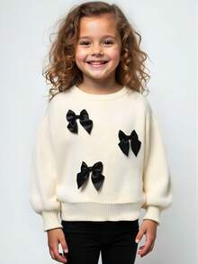 Cozy Pixies Suéter de cuello redondo de manga larga con decoración de mariposa para niña, versátil y cómodo