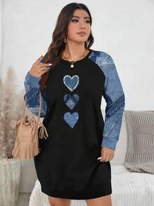 EMERY ROSE Textured Heart Print Casual Loose Fit Sweatshirt, Plus Size,  New Year Party,Spring - Multicolor - View 4