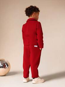 SUMWON Boys Formal Suit Set Holiday Wedding Single Button Blazer With Matching Pants Vacation - Burgundy - View 3