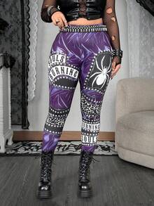 Whyspr Quần legging in họa tiết kỹ thuật số giả Punk thời trang đường phố cỡ lớn cho nữ - Nhiều màu - Xem 3