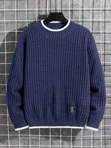 SHEIN Áo len dệt kim Jacquard họa tiết khối màu dành cho bé trai tuổi teen, thích hợp cho mùa đông, du lịch và đi học - Màu xanh hải quân - Xem 6