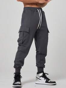 Manfinity Acti Log Men's Casual Printed Sports Pants Men S Joggers Baggy Sweats Gym Sweats Cargo Sweatpants Baggy Gym Clothes Sweat Pants - Grey - View 3