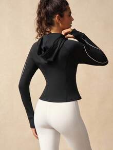 VARSIVA Women's Casual Zip-Up Hoodie Jacket With Thumb Hole And Drawstring, Suitable For Autumn - Black - View 7