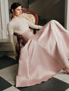 Anewsta 优雅高腰A字裙，适合毕业派对、秋季、冬季、新年、圣诞节、外出等场合 - 粉色