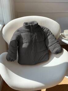 SHEIN Young Boys' Casual Everyday Sports Thick Corduroy Corduroy Loose Padded Collar Loose Padded Coat, Winter Coat Quilted Coat, Suitable For Autumn/Winter, Indoor, Outdoor, Skiing, Playing In Snow Toddler Boy Winter Coat Boys Jackets Fall Winter Puffer Jacket Kids - Grey - View 3