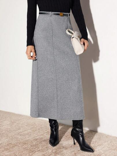 Modelyn Women's Solid Color High Waist Long Elegant Skirt Tall Skirt Grey Skirt,Fall,Fall Clothes For Women,Winter Clothes For Women