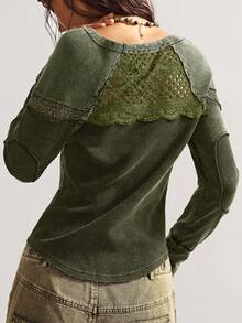 Bohemela Women's Casual Solid Color Knit Crew Neck Long Sleeve T-Shirt Matcha Centella Olive Green - Army Green - View 7