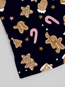 PopScrub Plus Size Women's Christmas Nurse/Doctor Uniform Top,Summer Workwear,Black V-Neck Short Sleeve Gingerbread Man Tree Print Multi-Pocket Functional Wear - Black - View 4