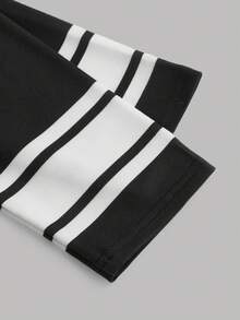 Girlism 少女黑色图案印花拼接篮球球衣长袖上衣和工装口袋裤两件套休闲街头服饰