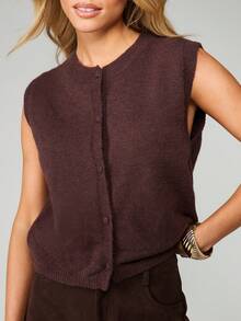 MISSGUIDED Sleeveless Knit Cardigan Vest With Button Front Closure Fall Autumn Layering - Grey - View 5