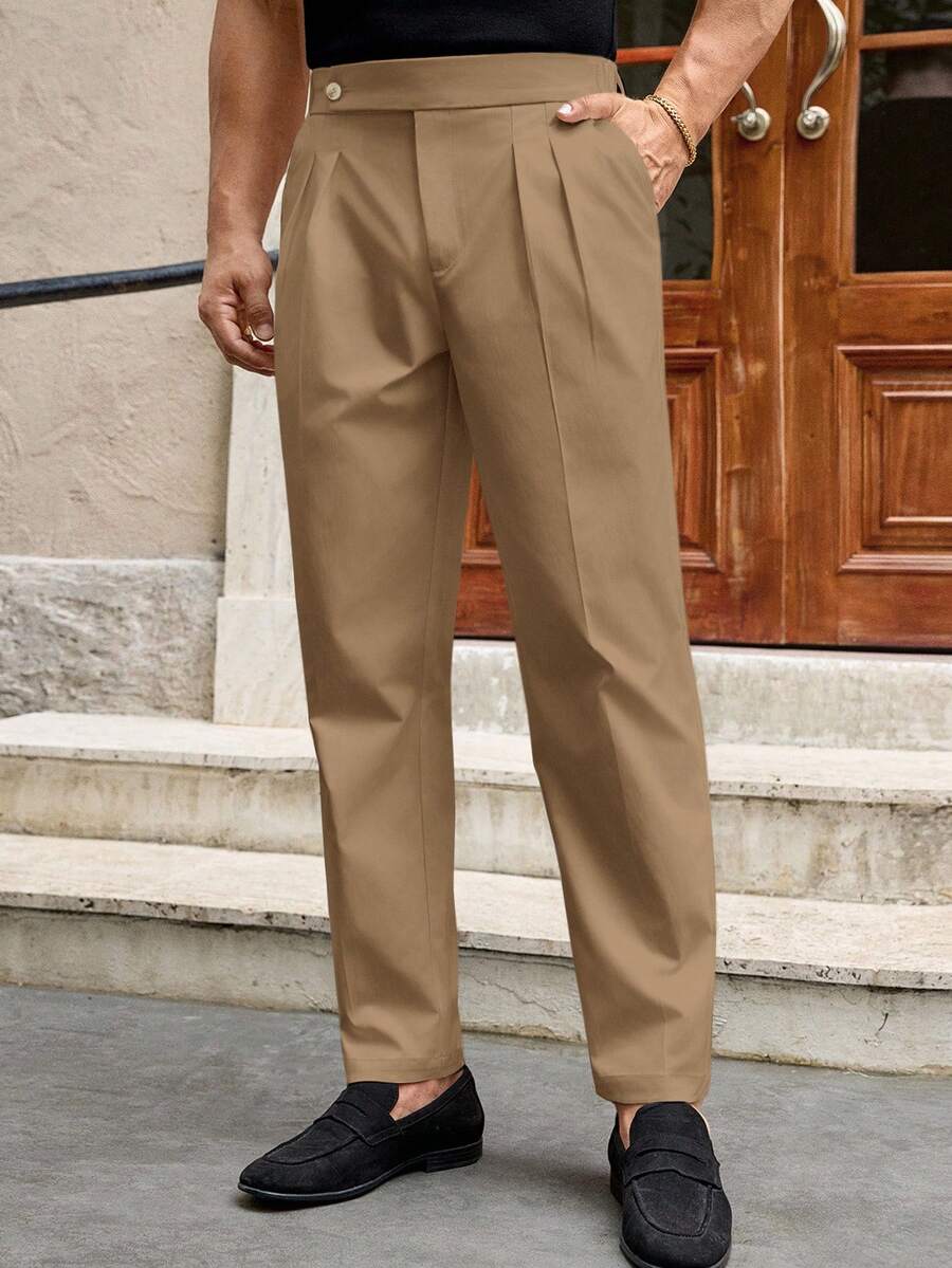 Manfinity NXTstreet Men's Casual Elastic Waist Straight Leg Woven Pants - Brown - View 1