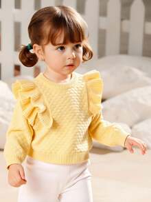 SHEIN Baby Mädchen Lässiger Vintage Brauner Rüschen Saum Pullover