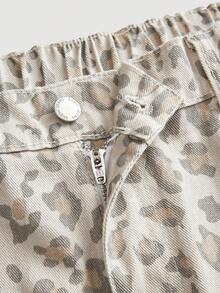 SHEIN MOD Plus Size Leopard Print Pocket Casual Versatile Wide Leg Jeans - Multicolor - View 3