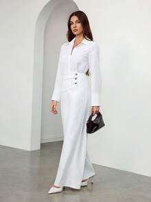 SHEIN Tall 女士白色纯色职业套装优雅高端适合职场社交场合律师医生返校教师高腰版 - 白色 - 查看 9