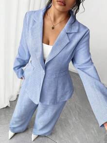 Elenzga 优雅的粉色西装套装，时尚的面料 - 藍色 - 查看 2