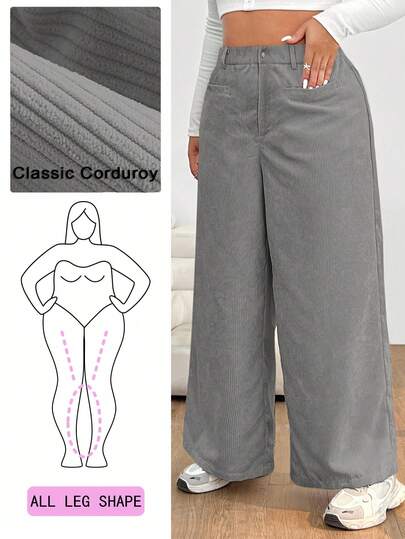Solflare 大码女式高腰阔腿宽松休闲灰色裤子