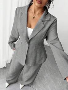 Elenzga Elegant Pink Suit Set, Fashionable Fabric - Dark Grey - View 4