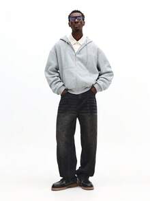 SUMWON 舒适的拉链连帽运动衫，配有抽绳和全拉链开合，适合日常休闲穿着 - 灰色 - 查看 3