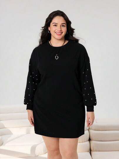 SHEIN EZwear Women's Plus Size Drop Shoulder Loose Fit Black Dress