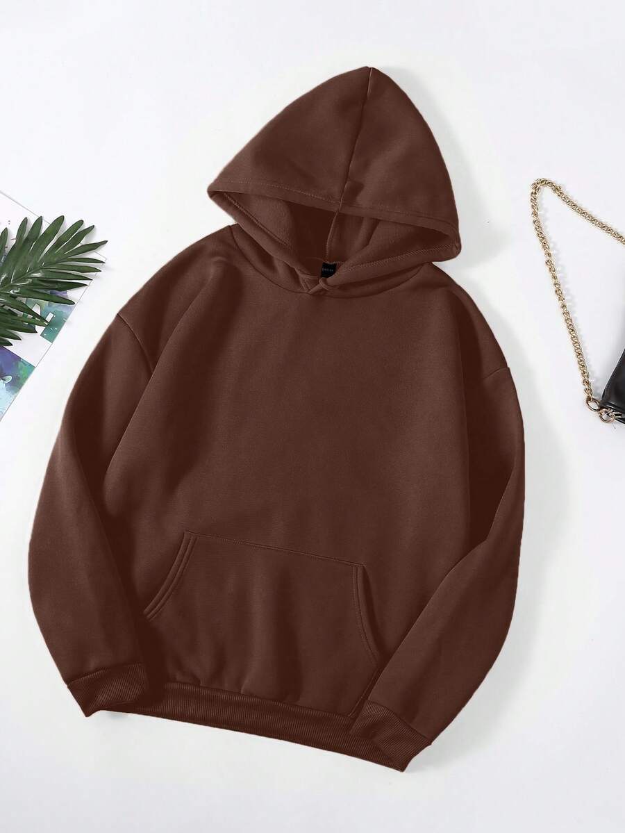 INAWLY Sweat-shirt-shirt décontracté en polaire à manches longues et design de poche, couleur unie, automne/hiver pour femmes - Marron fonçé - Voir 1