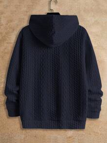 Manfinity NXTstreet 2 件男士提花针织修身休闲连帽衫套装，适合秋季 - 藏蓝色 - 查看 5