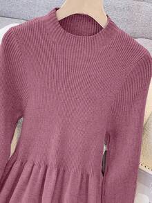 GlowEve Fashionable High-End Chic Round Neck Slimming Casual Long Cardigan & Knit Dress Two Pieces Set, Autumn/Winter - Coral Pink - View 4