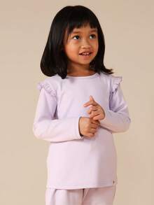 SUMWON Little Girls Lavender Long Sleeve Ruffle Top With Matching Straight Leg Pants Set - Mauve Purple - View 4