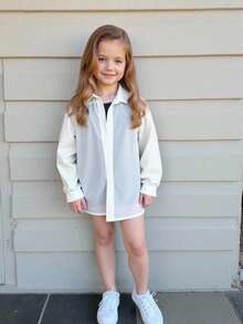 Tween Girls' Casual Holiday Style Long Sleeve Shirt, Camisole Vest, Skirt 3 Pieces Set,Summer,Travel - Multicolor - View 2