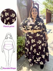 Enliva 大码长袖连衣裙，时尚款式，适合夏季 - 黑色 - 查看 1