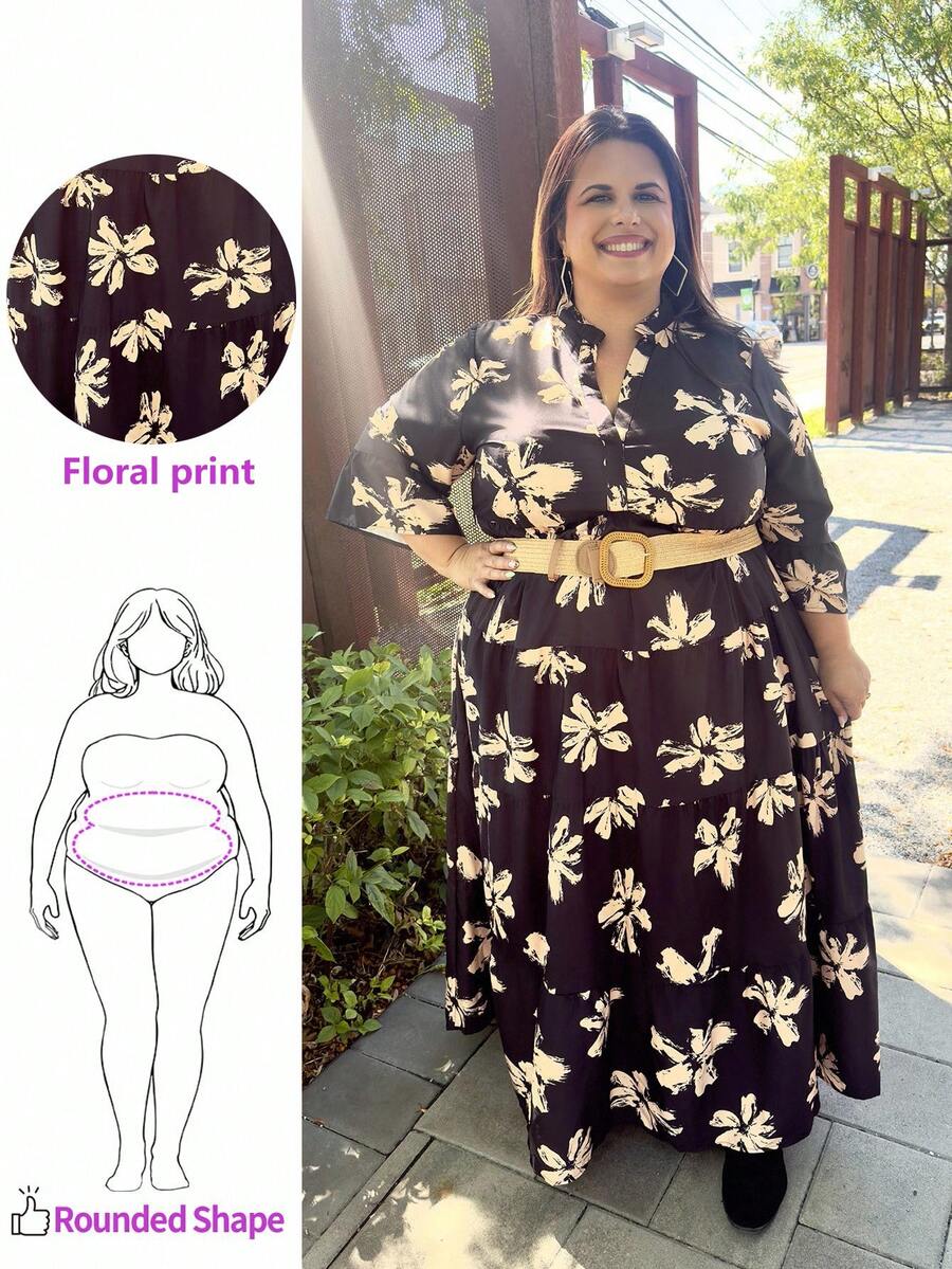 Enliva 大码长袖连衣裙，时尚款式，适合夏季 - 黑色 - 查看 1