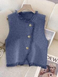 GlowEve 时尚高端别致圆领修身休闲长款开衫和针织中长连衣裙两件套，秋冬 - 藍色 - 查看 3