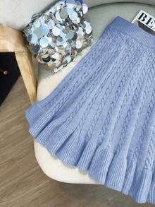 GlowEve Women's Autumn New Solid Color Rope Floral Pattern Classic Design Casual Girly Everyday Versatile Loose Hem Knit Sweater Skirt