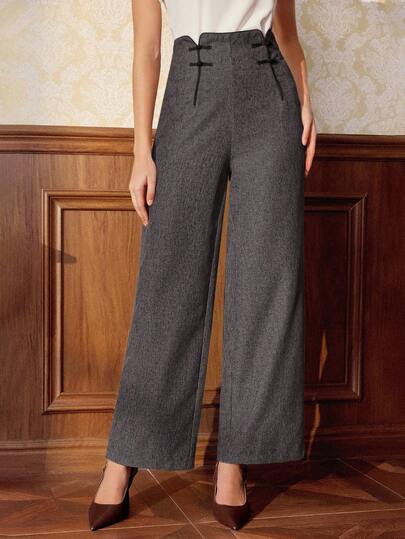 Vintamour 复古优雅女士直筒裤，四季皆宜，撞色滚边，咖啡色，适合情人节、商务休闲、教堂、办公室、邮轮、老钱风格、教师、中国新年、情人节、夏季、教堂、秋季、冬季、节日等各种场合。