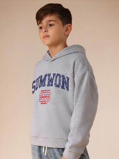 SUMWON Pullover Hoodie With Front Chest Logo Print Hood For Casual Wear